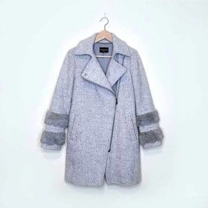 club monaco wool-blend boucle jacket with fur cuffs XS